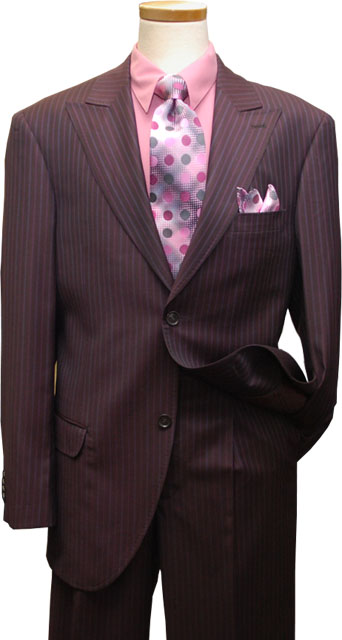 Azione by Zanetti Deep Cranberry With Mauve/Lavender Pinstripes Super 120's  Wool Suit ZZ37614